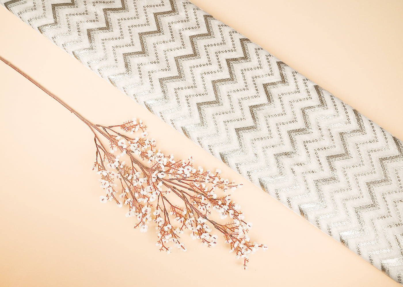 White Dyeable Chanderi Silk Fabric With All Over Dull Gold Zari Handloom 21809