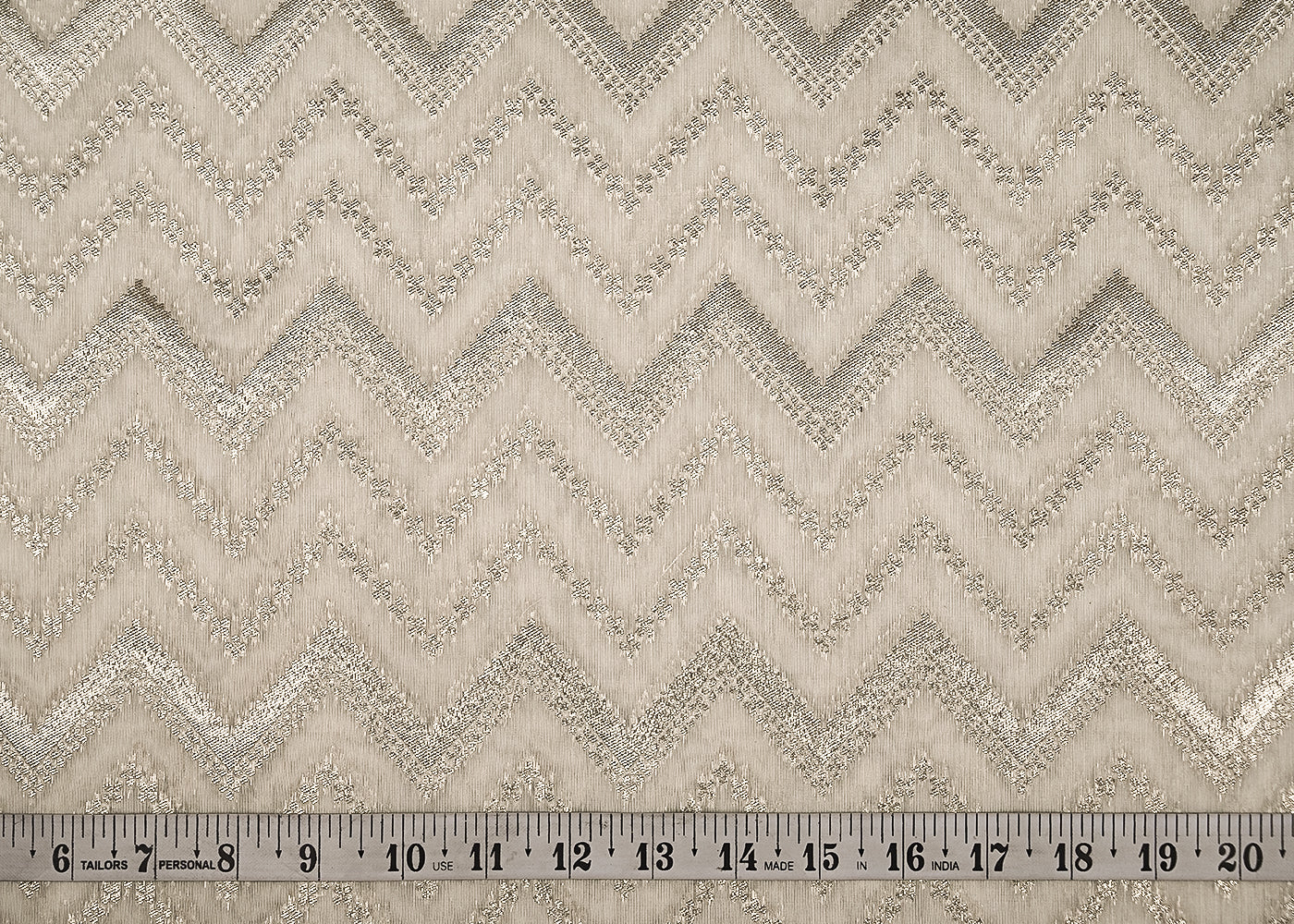 White Dyeable Chanderi Silk Fabric With All Over Dull Gold Zari Handloom 21809