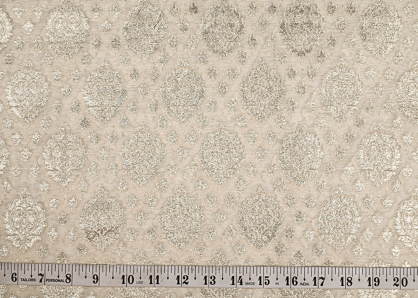 White Dyeable Chanderi Silk Fabric With All Over Dull Gold Zari Handloom 21810