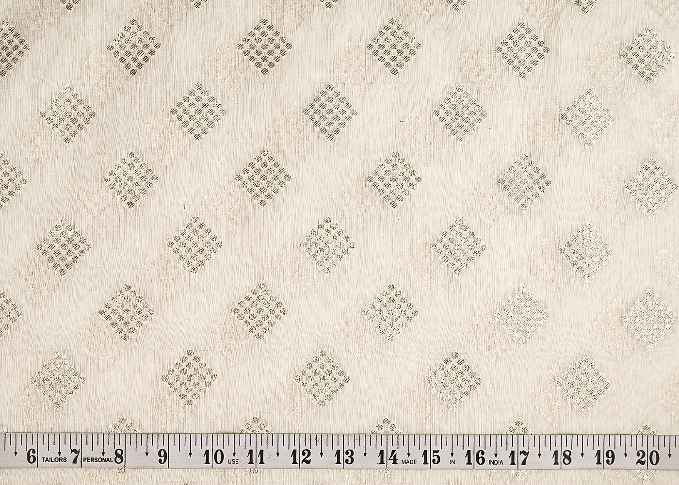 White Dyeable Chanderi Silk Fabric With All Over Dull Gold Zari Handloom 21811