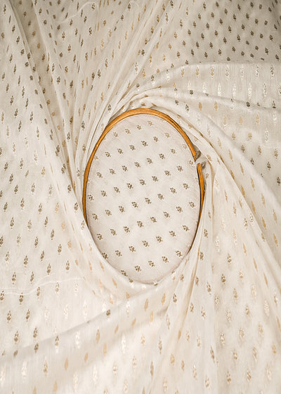 White Dyeable Chanderi Fabric With All Over Zari Handloom 21812