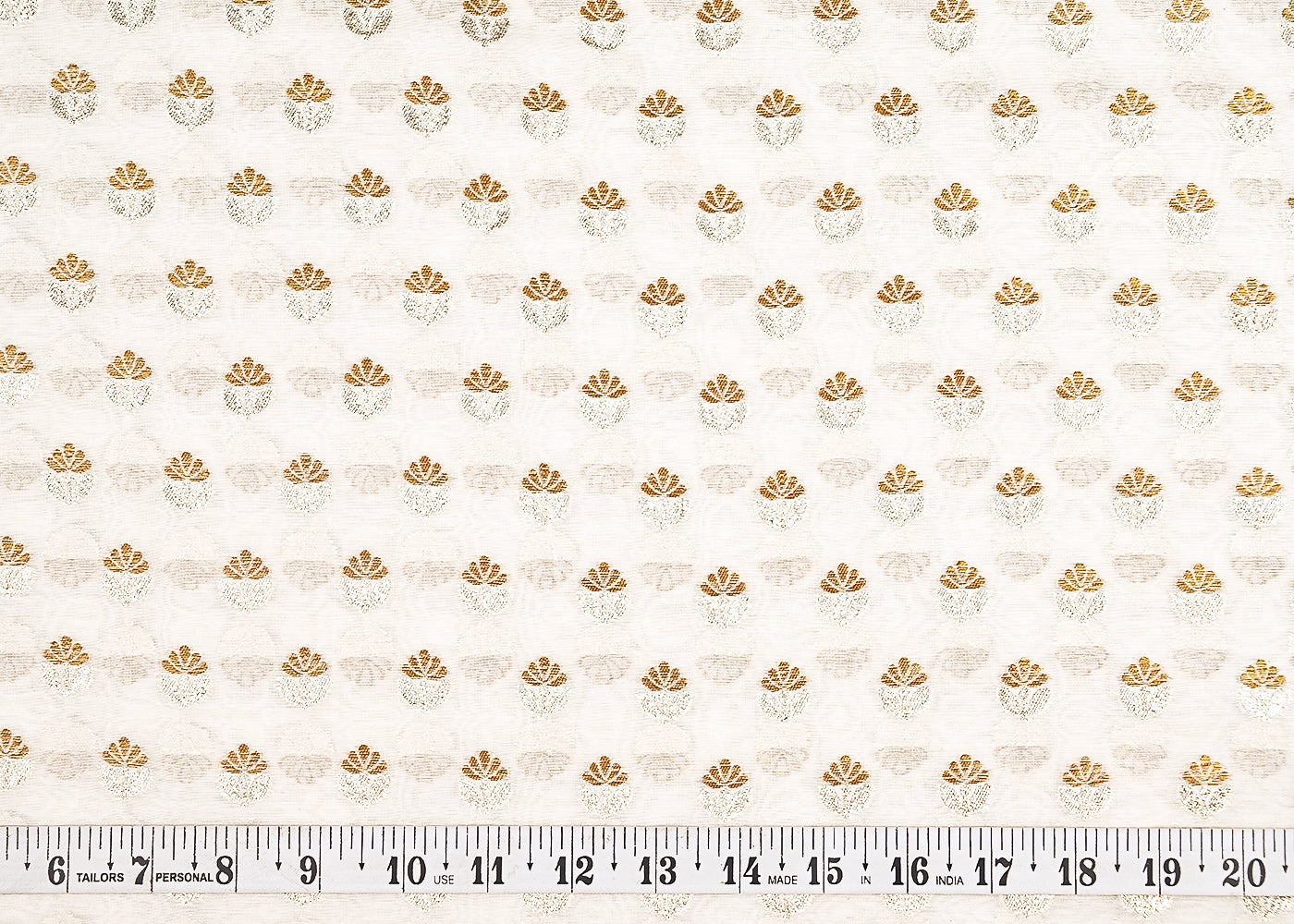 White Dyeable Chanderi Silk Fabric With All Over Dull Gold Zari Handloom 21815