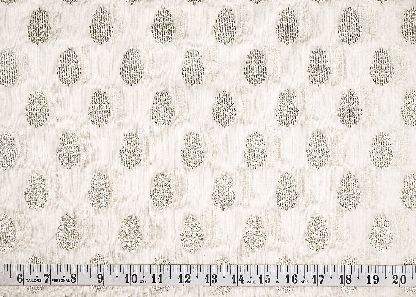 White Dyeable Chanderi Silk Fabric With All Over Dull Gold Zari Handloom 21817