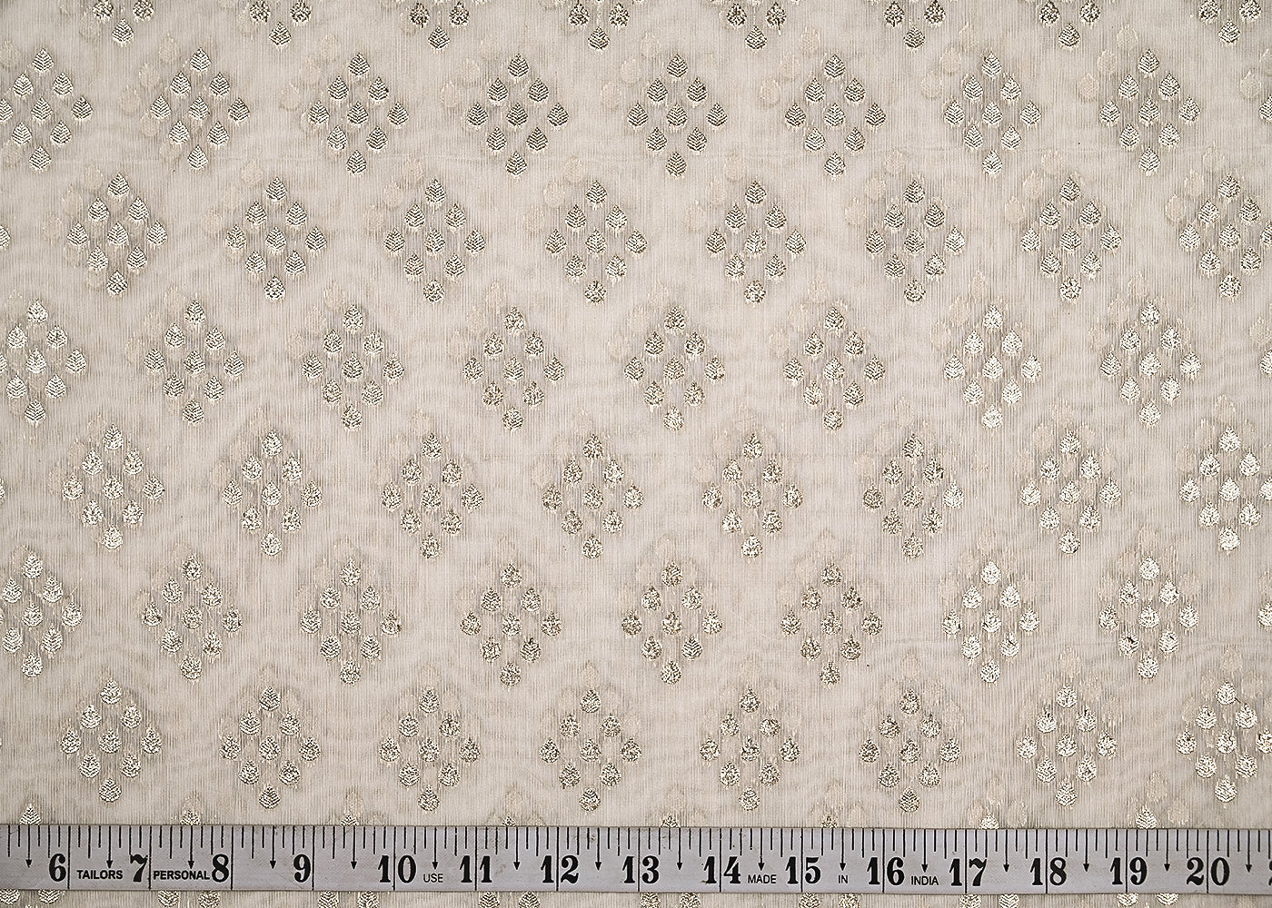 White Dyeable Chanderi Silk Fabric With All Over Dull Gold Zari Handloom 21818