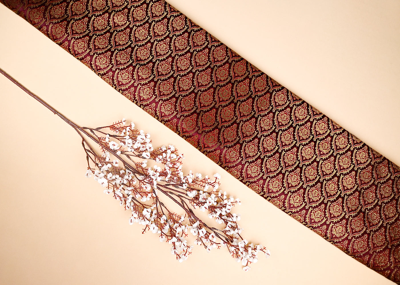 Wine-Banarasi-Brocade-Fabric-With-All-Over-Thread-And-Golden-Zari-Handloom-21821