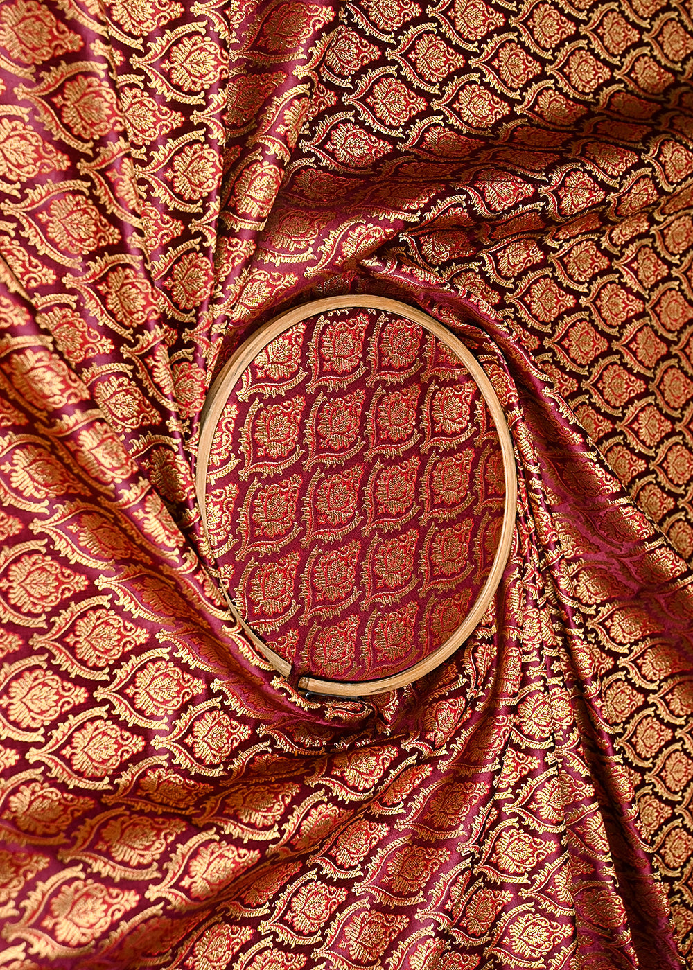 Wine-Banarasi-Brocade-Fabric-With-All-Over-Thread-And-Golden-Zari-Handloom-21821-close-view