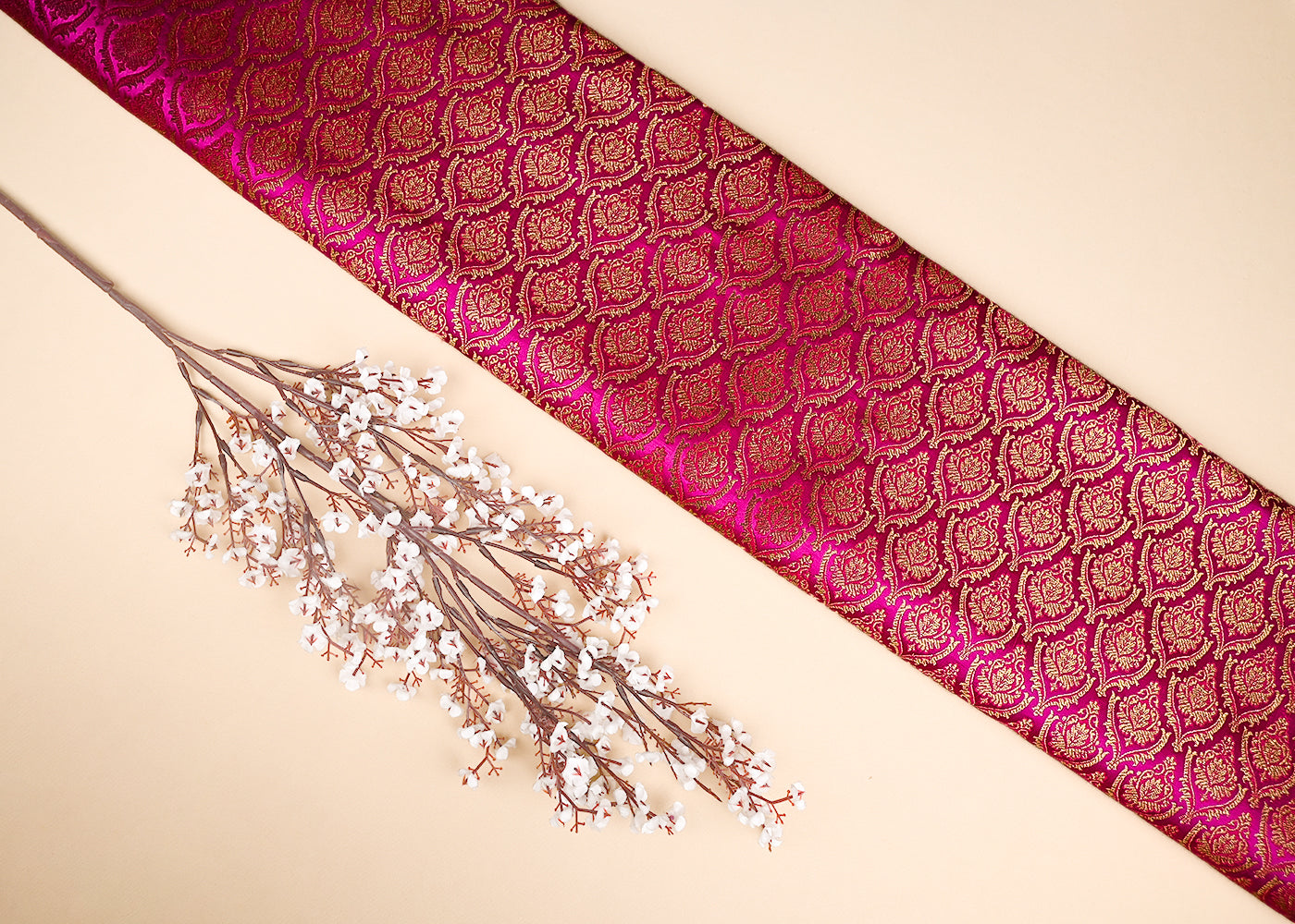 Rani-Pink-Banarasi-Brocade-Fabric-With-All-Over-Thread-And-Zari-Golden-Handloom-21822