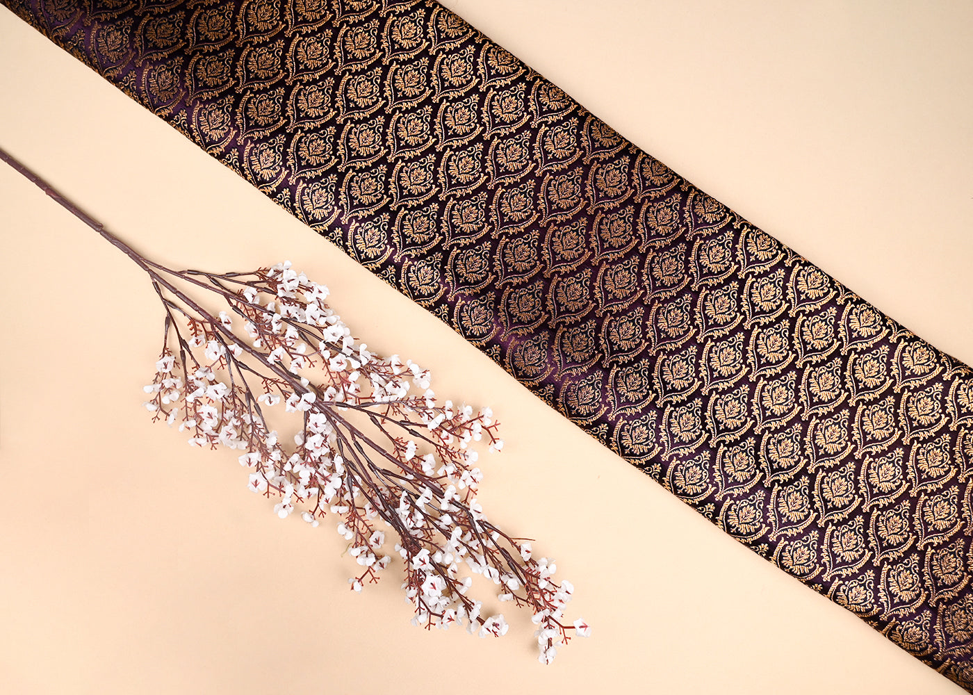 Plum-Banarasi-Brocade-Fabric-With-All-Over-Thread-And-Golden-Zari-Handloom-21823