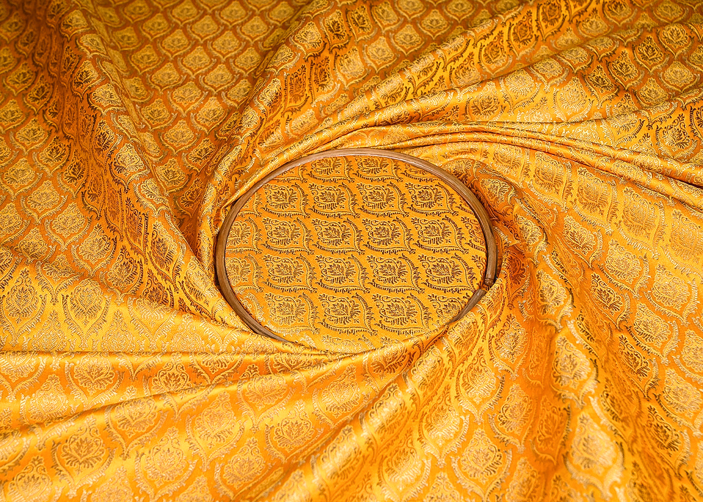 Mustard Banarasi Brocade Fabric With All Over Thread And Golden Zari Handloom 21825
