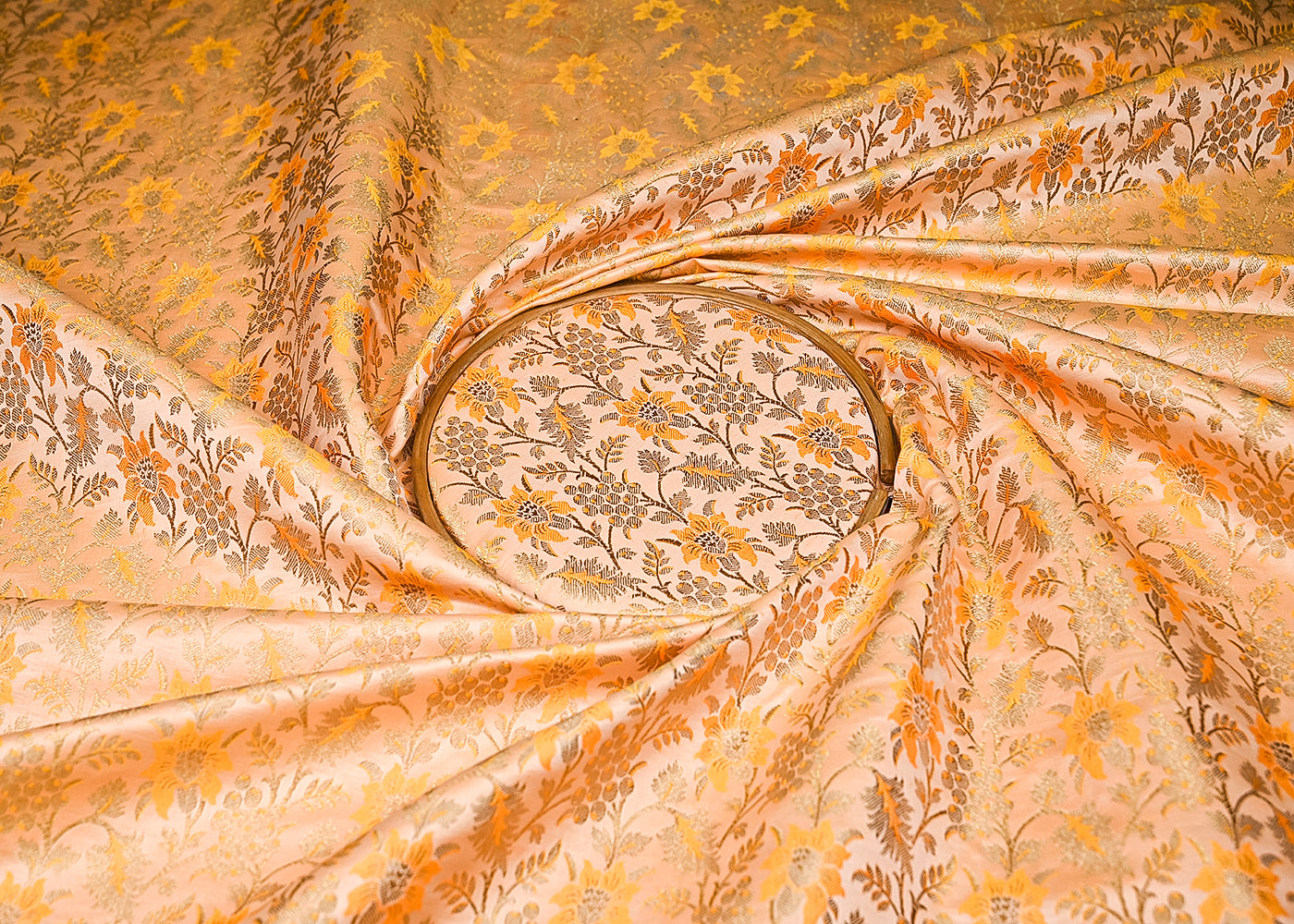 Light-Orange-Banarasi-Brocade-Fabric-With-All-Over-Thread-And-Golden-Zari-Handloom-21827-close-view
