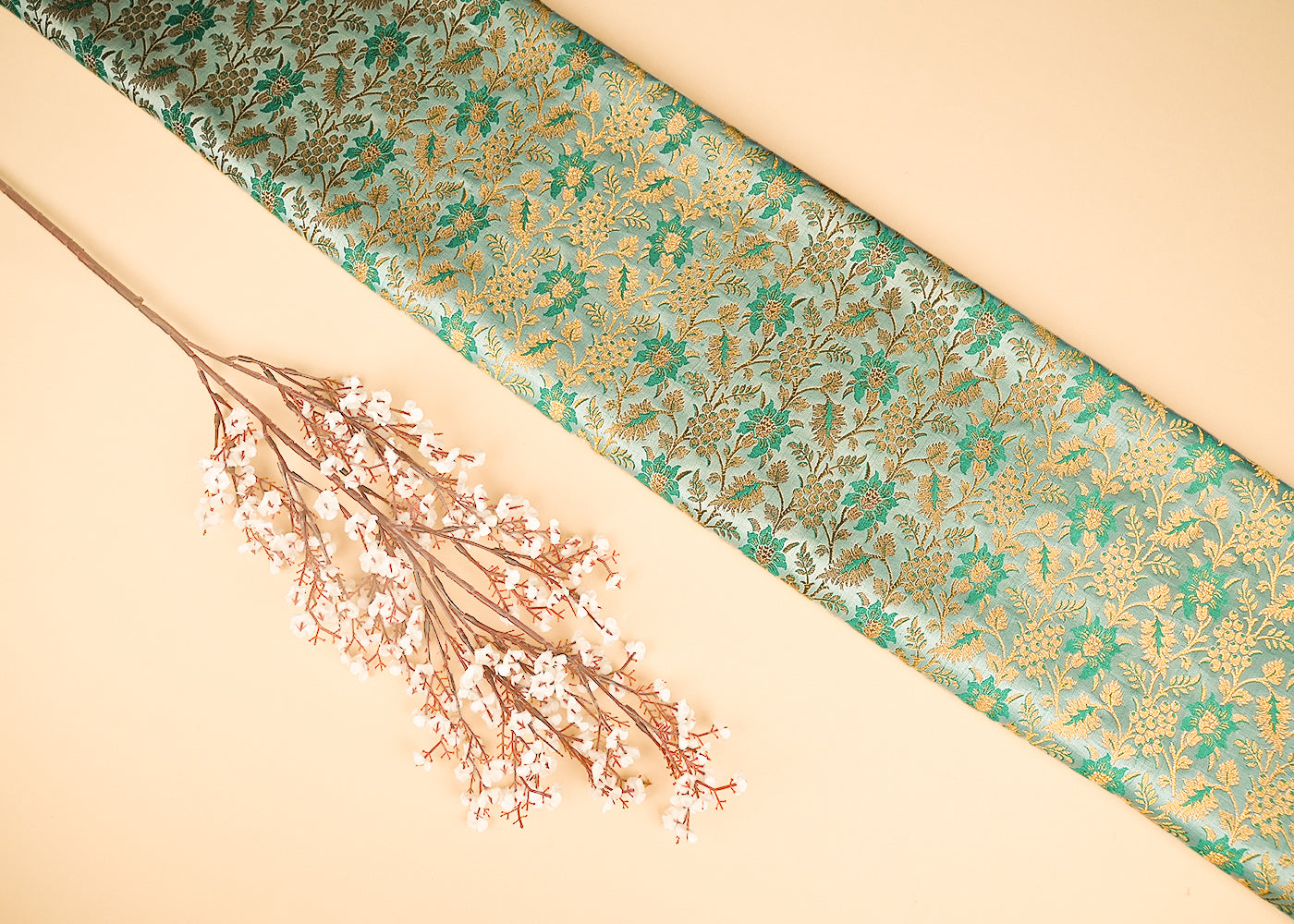 Sea-Green-Banarasi-Brocade-Fabric-With-All-Over-Thread-And-Golden-Zari-Handloom-21828