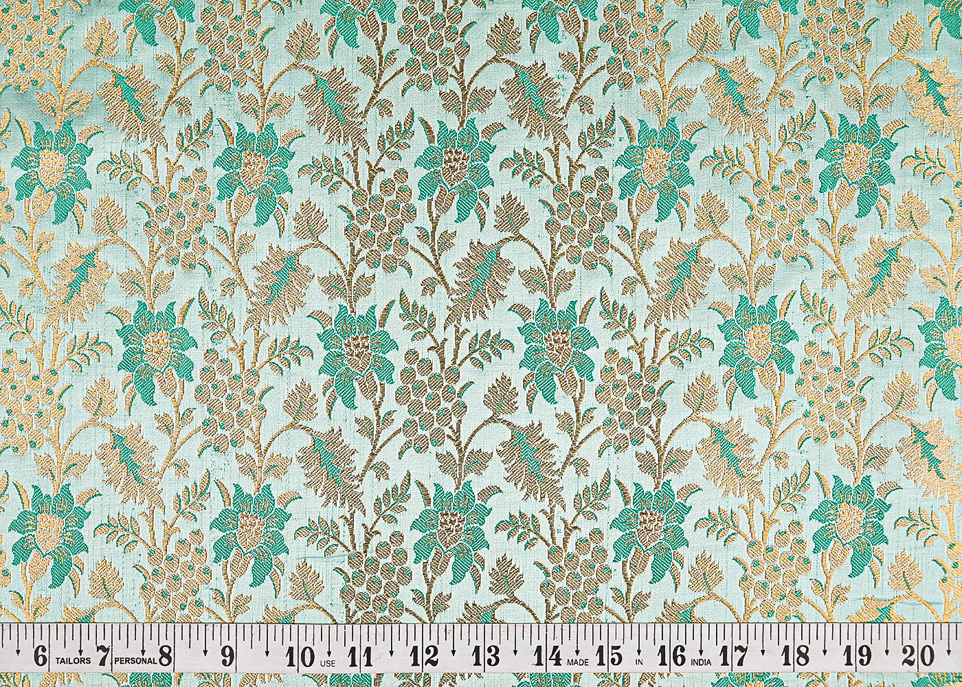 Sea-Green-Banarasi-Brocade-Fabric-With-All-Over-Thread-And-Golden-Zari-Handloom-21828-measurement-view