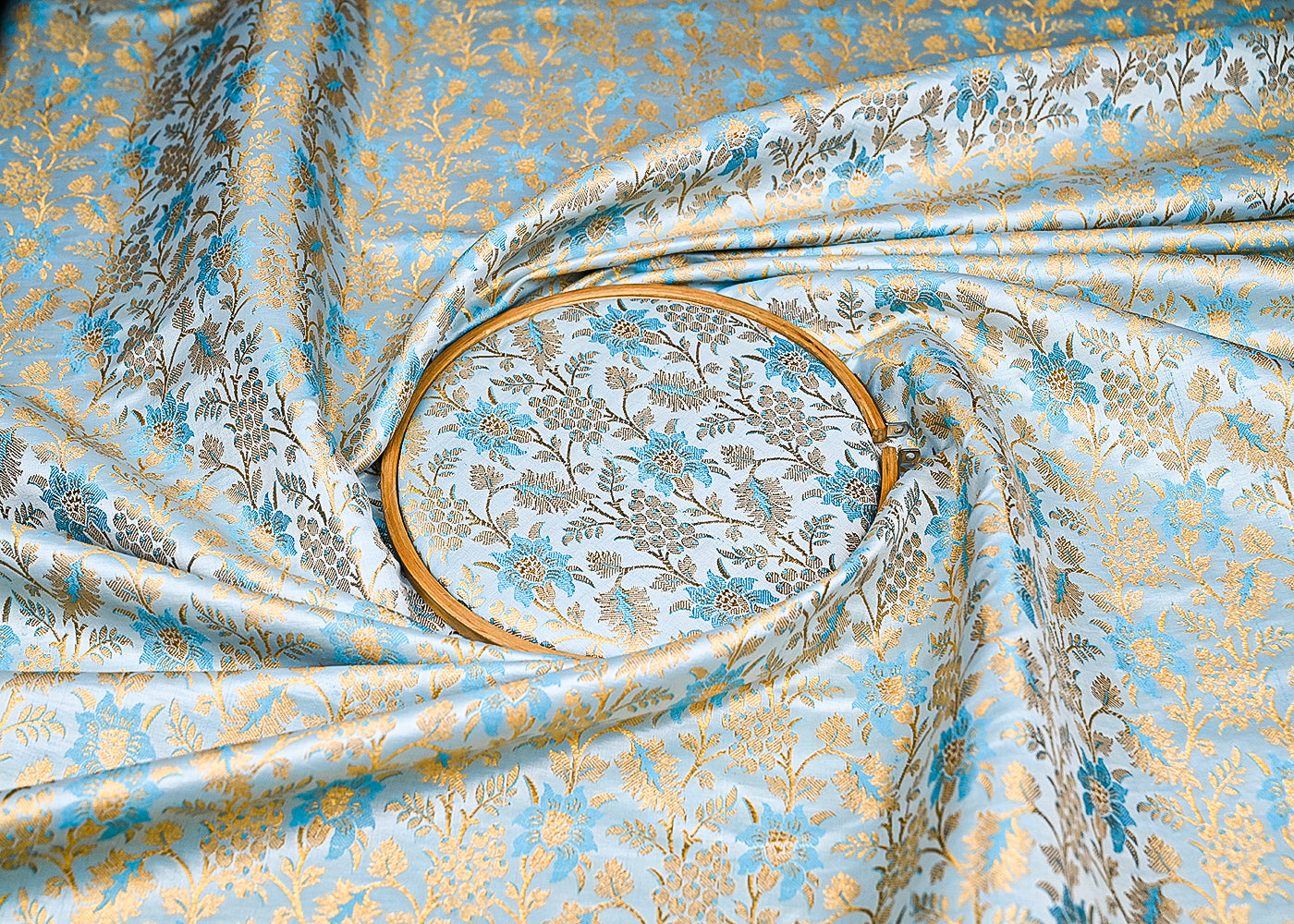 Sky-Blue-Banarasi-Brocade-Fabric-With-All-Over-Thread-And-Golden-Zari-Handloom-21829-close-view