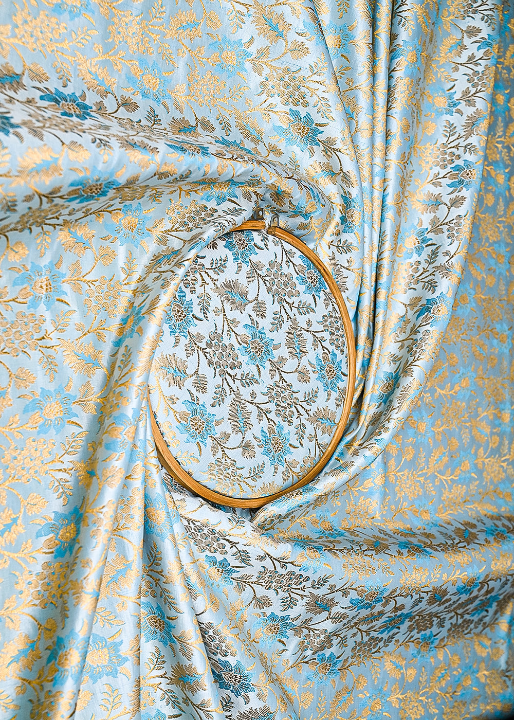 Sky-Blue-Banarasi-Brocade-Fabric-With-All-Over-Thread-And-Golden-Zari-Handloom-21829-close-view