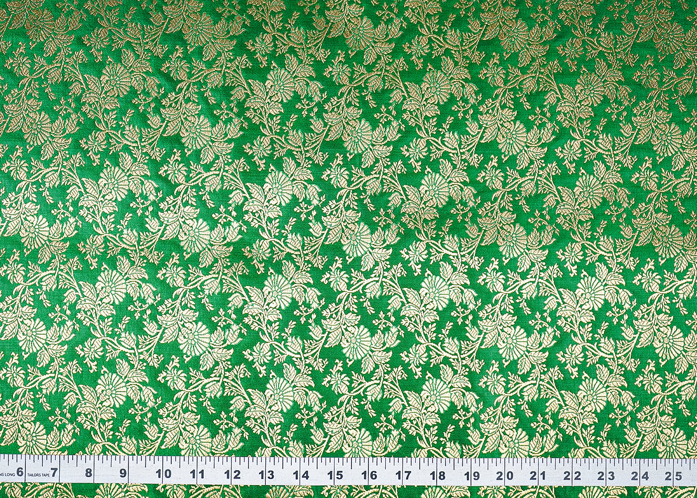 Green-Banarasi-Brocade-Fabric-With-All-Over-Golden-Zari-Handloom-21834-measurement-view