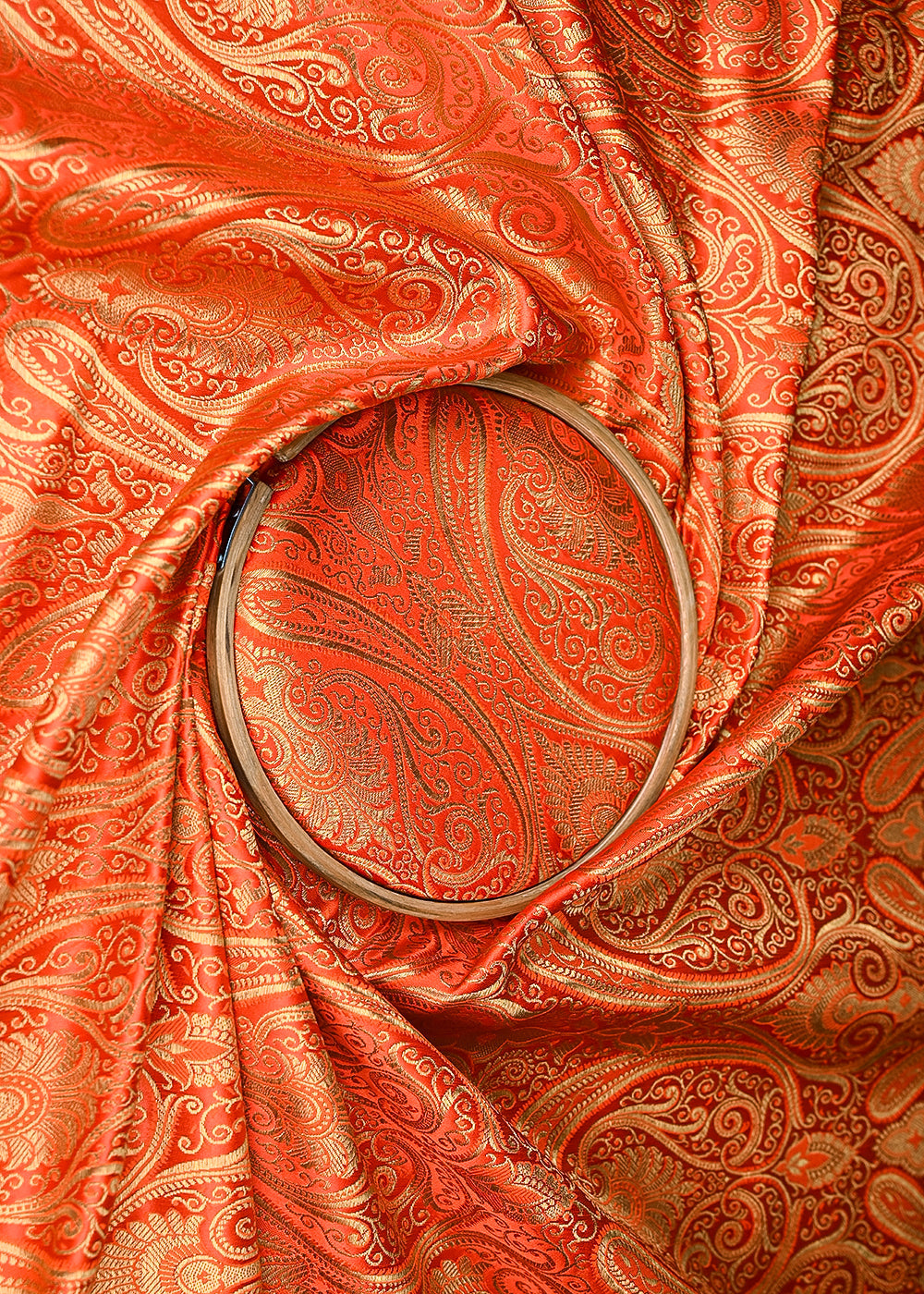 Orange-Banarasi-Brocade-Fabric-With-All-Over-Golden-Zari-Handloom-21842-close-view