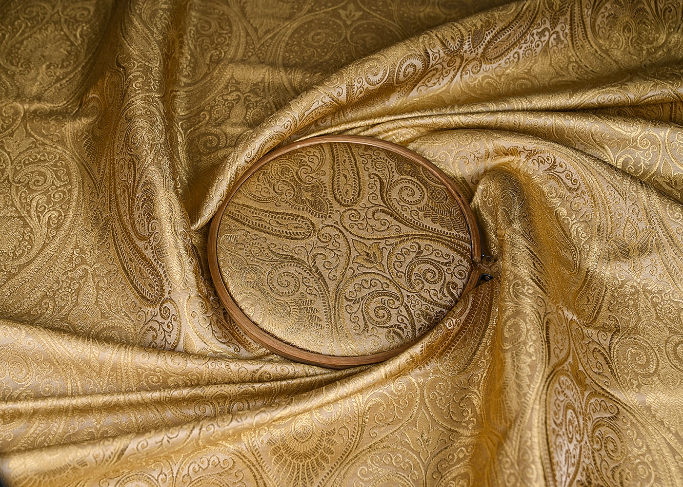 Beige Banarasi Brocade Fabric With All Over Golden Zari Handloom 21843