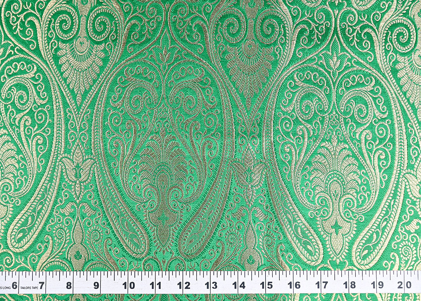 Green Banarasi Brocade Fabric With All Over Golden Zari Handloom 21847