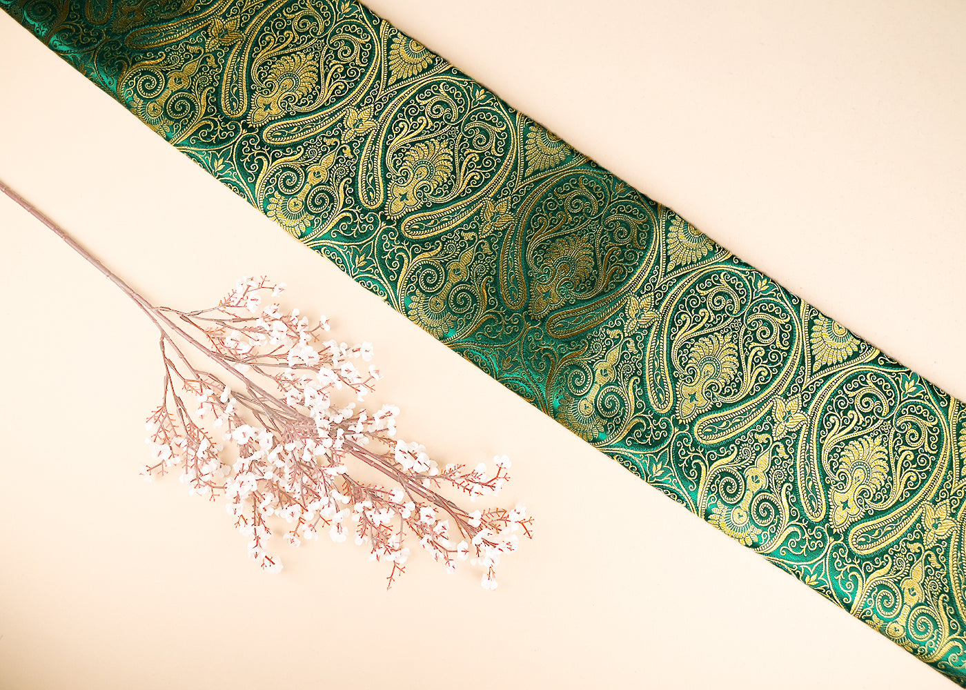 Teal-Green-Banarasi-Brocade-Fabric-With-All-Over-Golden-Zari-Handloom-21851