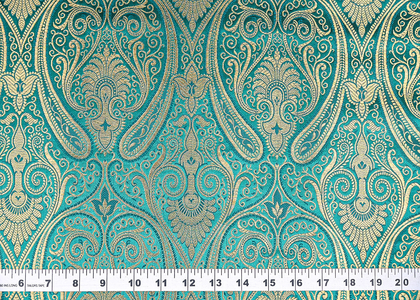 Teal Green Baluenarasi Brocade Fabric With All Over Golden Zari Handloom 21851