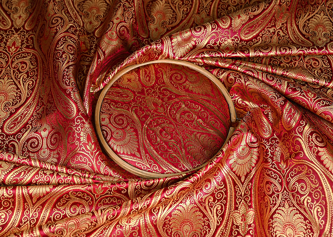 Maroon Banarasi Brocade Fabric With All Over Golden Zari Handloom 21853