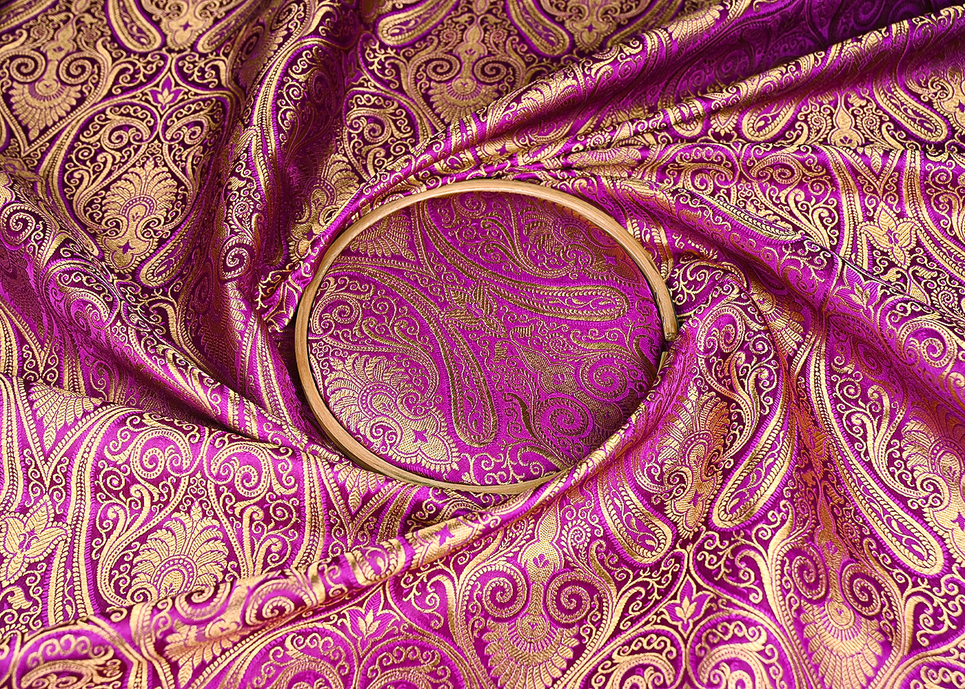 Purple Banarasi Brocade Fabric With All Over Zari Handloom 21854