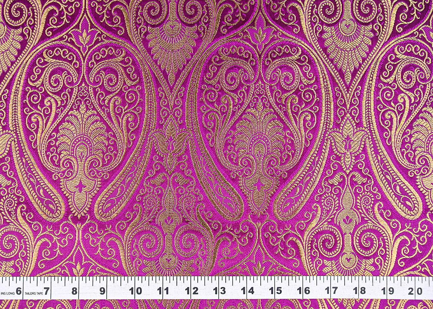 Purple Banarasi Brocade Fabric With All Over Zari Handloom 21854
