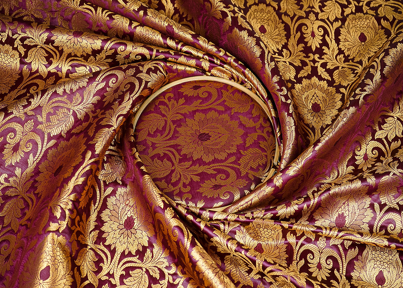 Wine-Banarasi-Brocade-Fabric-With-All-Over-Golden-Zari-Handloom-21858-close-view