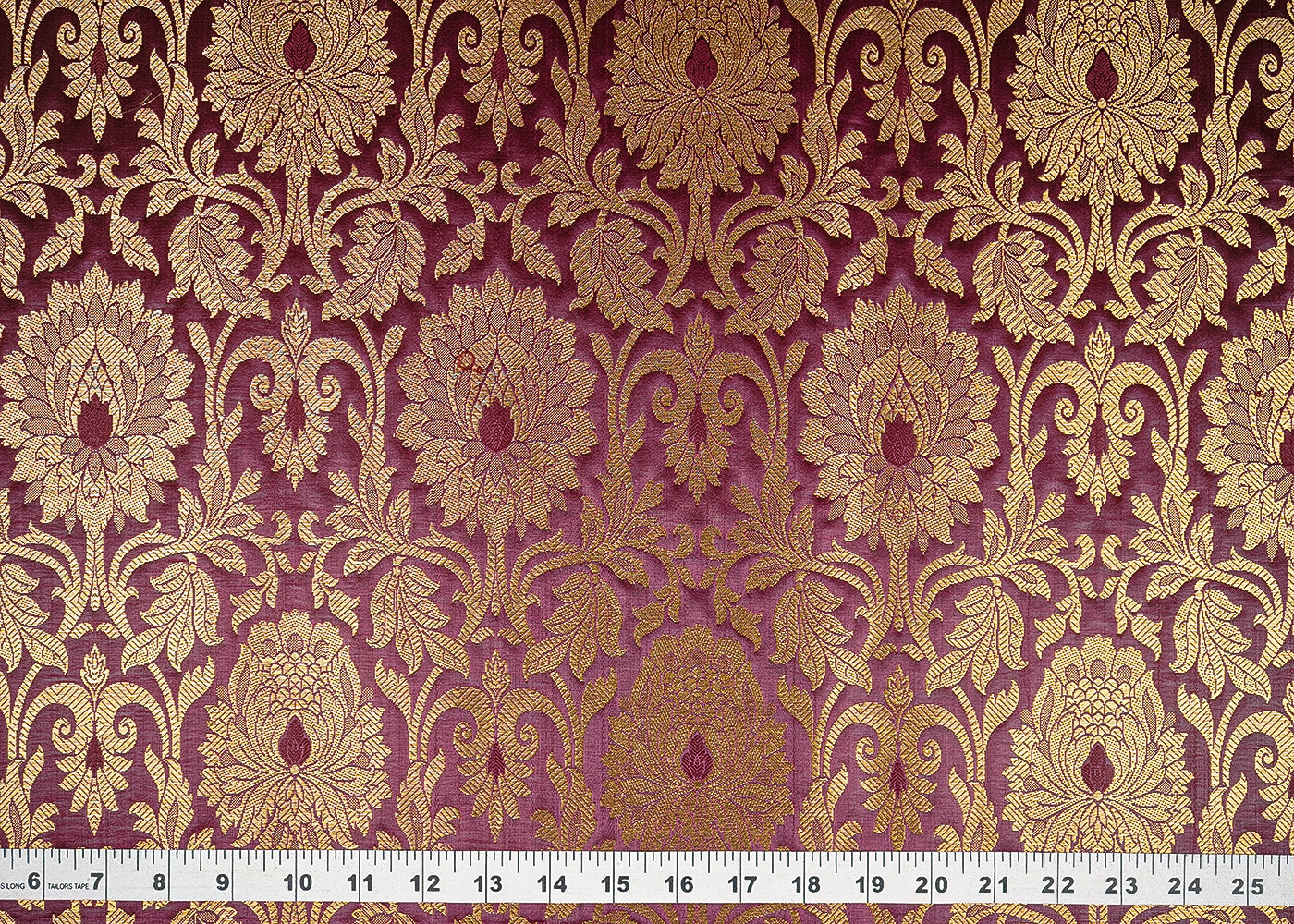 Wine-Banarasi-Brocade-Fabric-With-All-Over-Golden-Zari-Handloom-21858-measurement-view