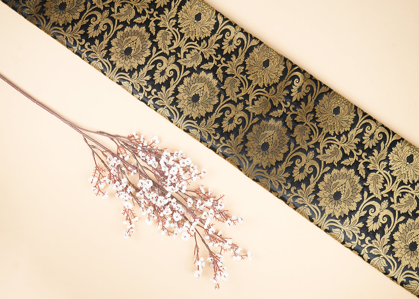 Black-Banarasi-Brocade-Fabric-With-All-Over-Golden-Zari-Handloom-21860