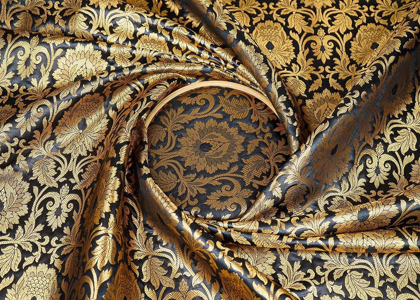 Black-Banarasi-Brocade-Fabric-With-All-Over-Golden-Zari-Handloom-21860-close-view