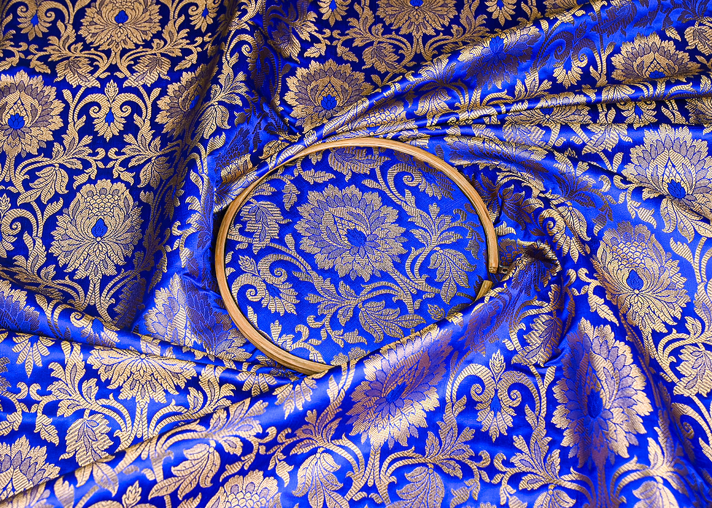 Blue-Banarasi-Brocade-Fabric-With-All-Over-Golden-Zari-Handloom-21866-close-view