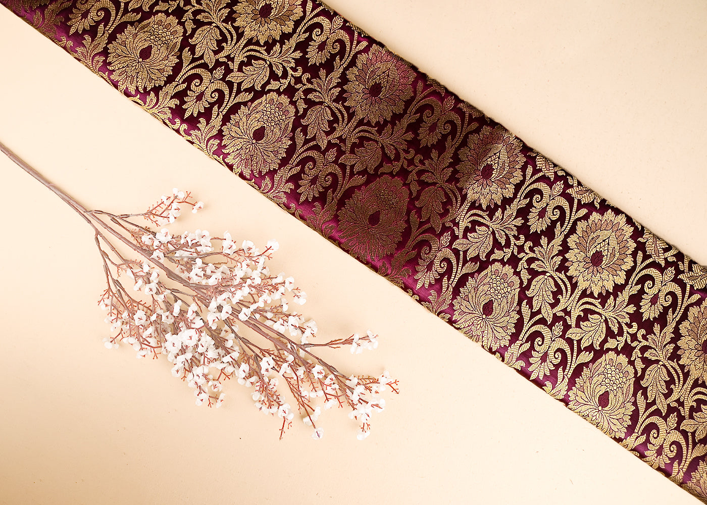 Maroon-Banarasi-Brocade-Fabric-With-All-Over-Golden-Zari-Handloom-21867