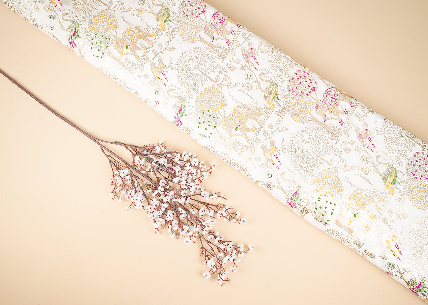 White Dyeable Chanderi Fabric With All Over Zari Handloom 21872