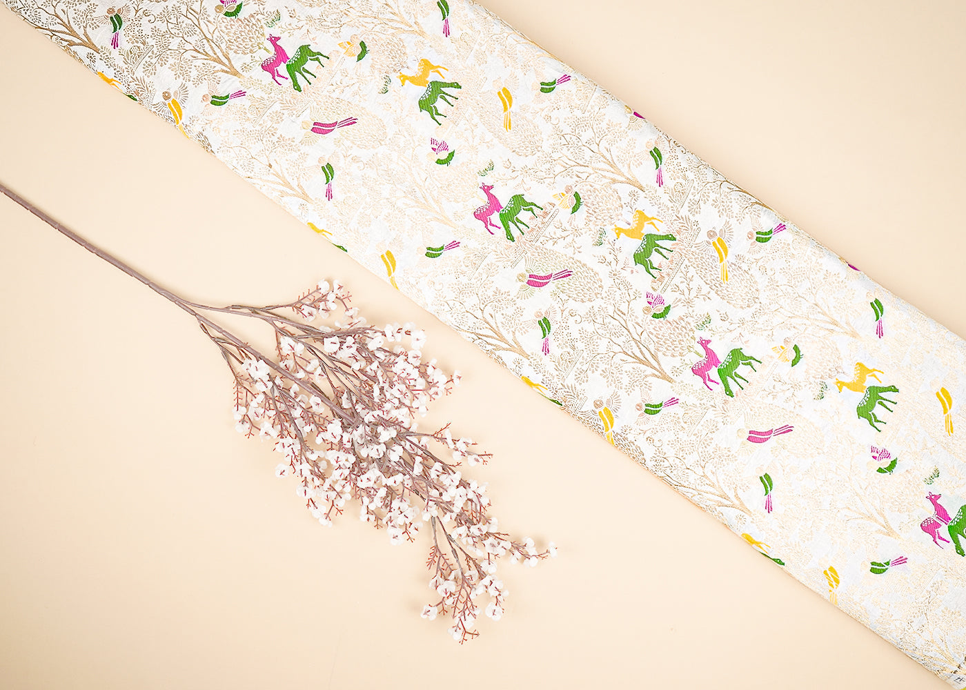 White Dyeable Silk Fabric With All Over Zari Handloom 21874