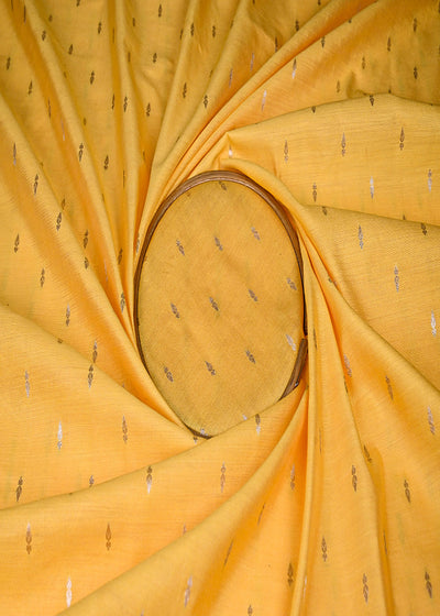 Yellow Cotton Silk Fabric With All Over Zari Handloom 21892