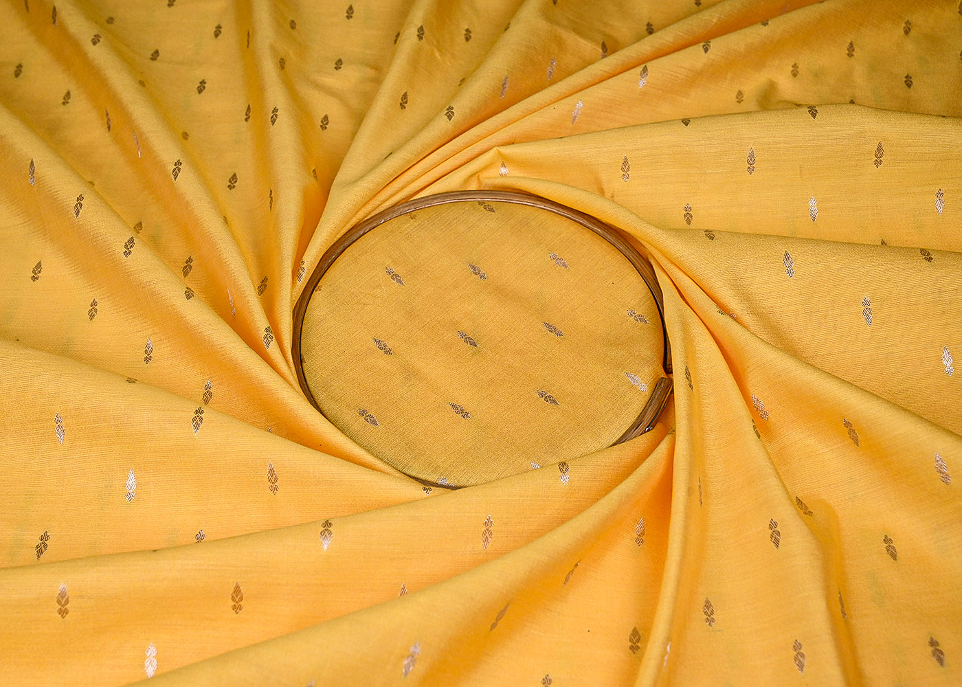 Yellow Cotton Silk Fabric With All Over Zari Handloom 21892