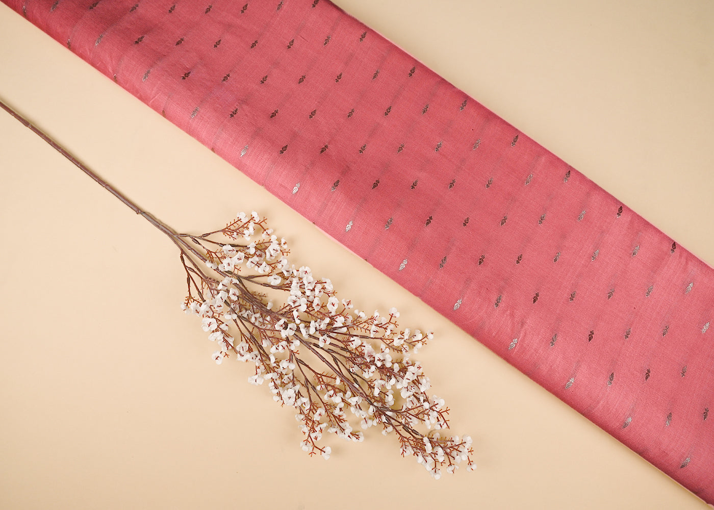 Baby Pink Cotton Silk Fabric With All Over Zari Handloom 21893