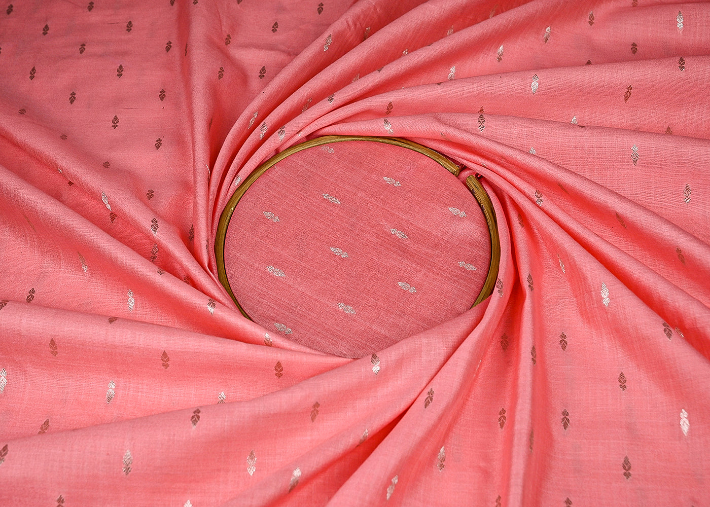 Baby Pink Cotton Silk Fabric With All Over Zari Handloom 21893