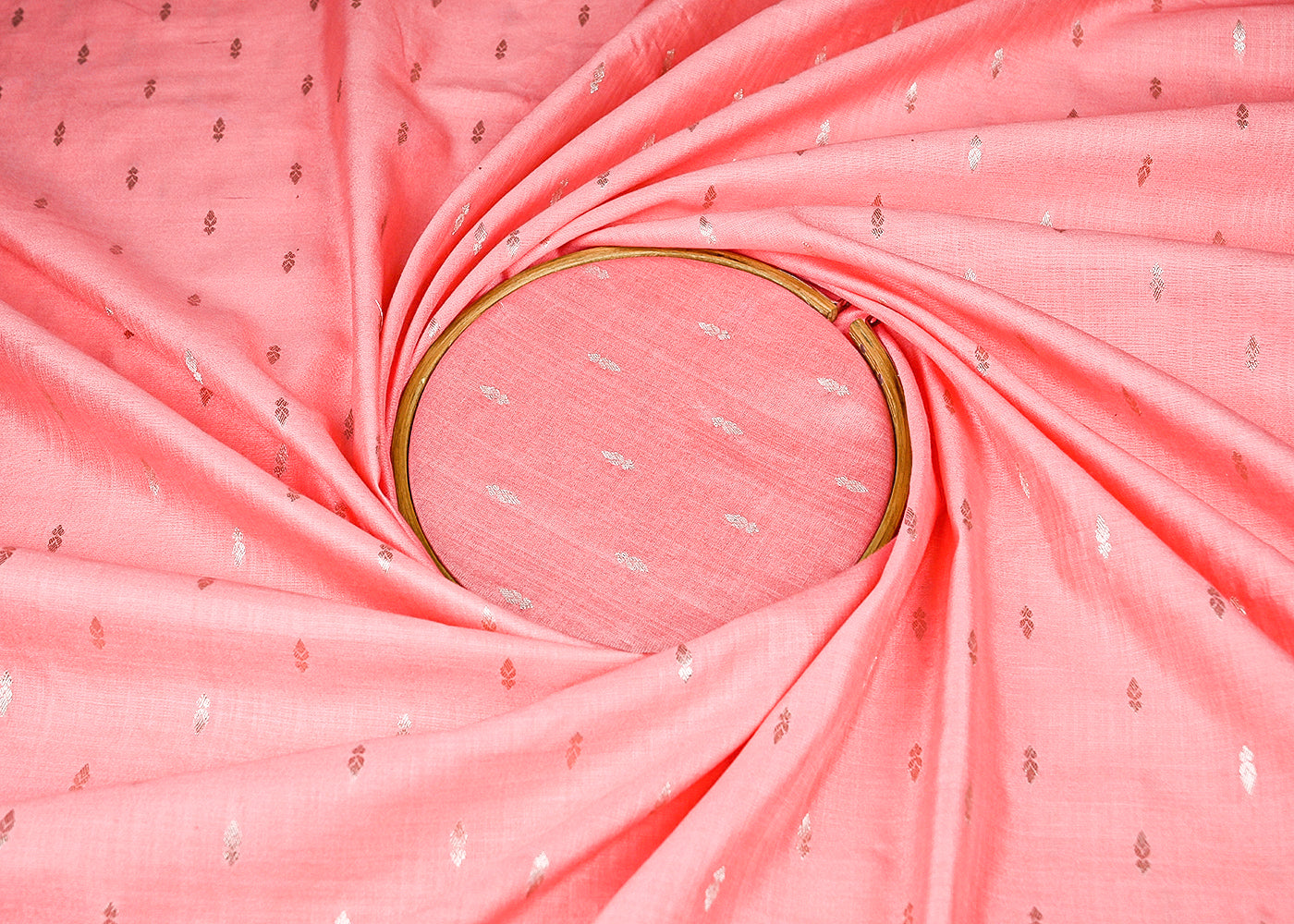 Baby-Pink-Cotton-Silk-Fabric-With-All-Over-Zari-Handloom-21893-close-view