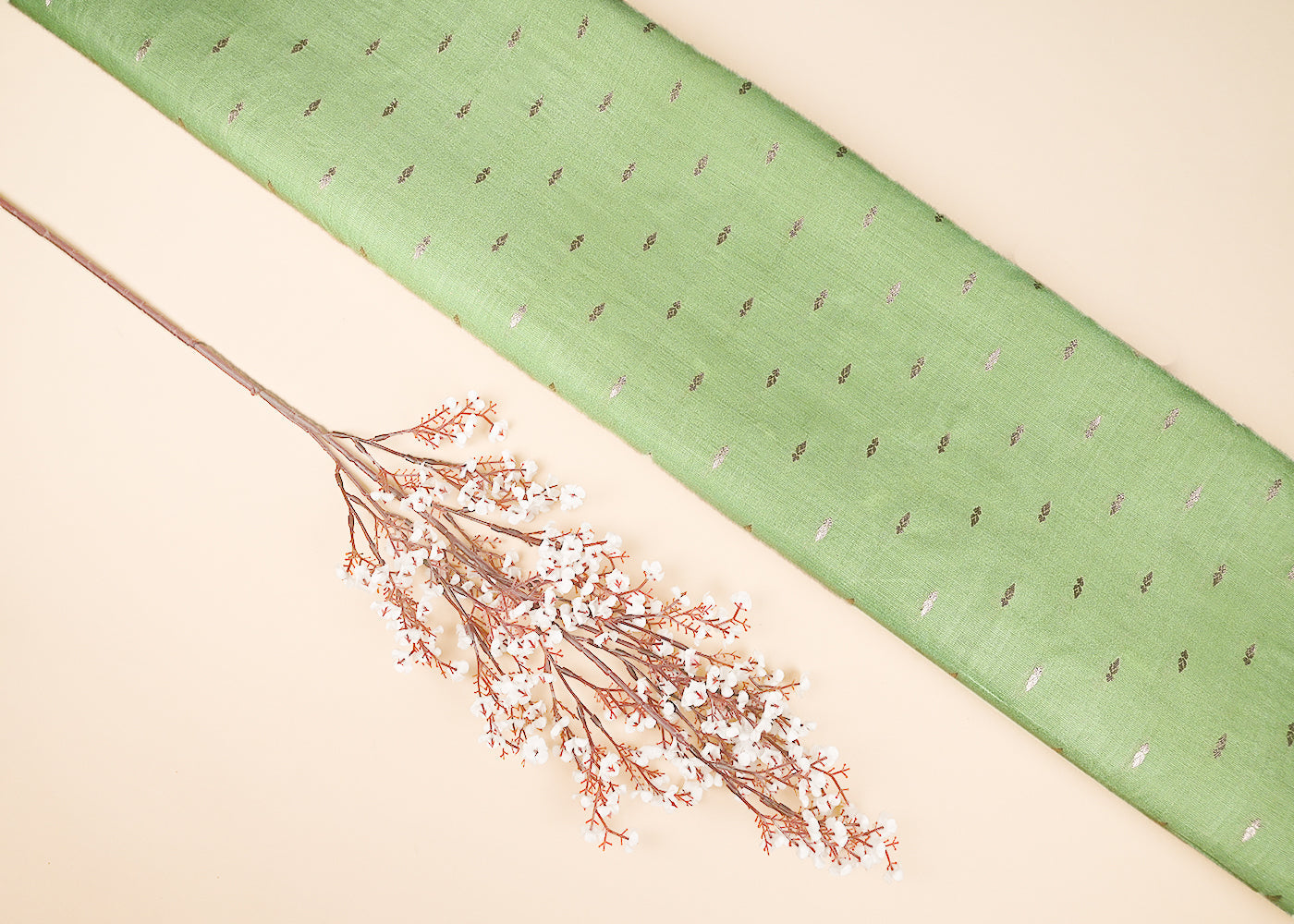 Green Cotton Silk Fabric With All Over Zari Handloom 21894