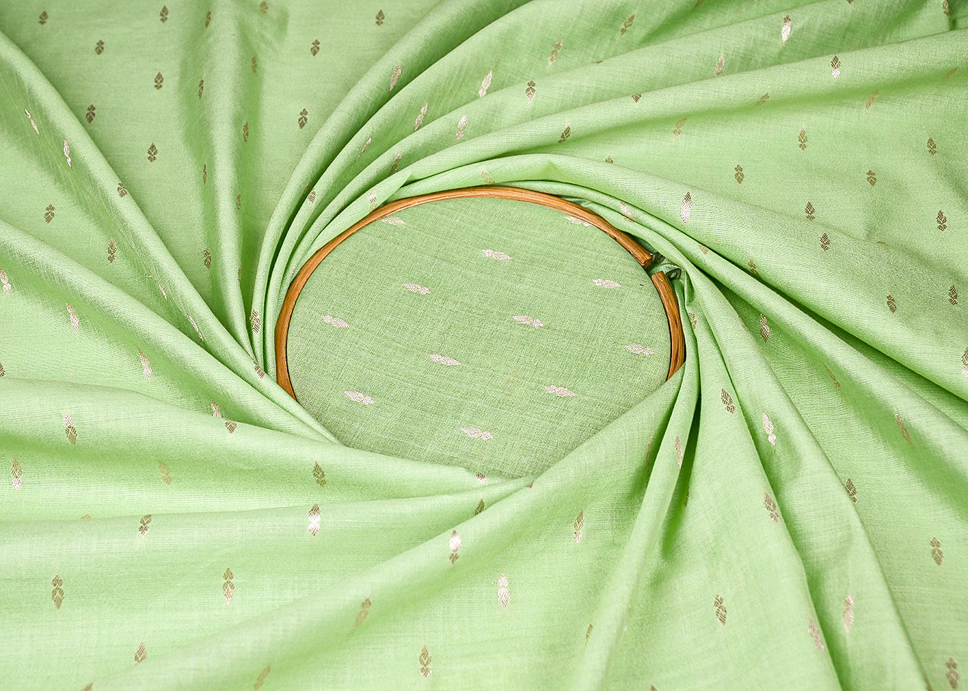 Green Cotton Silk Fabric With All Over Zari Handloom 21894