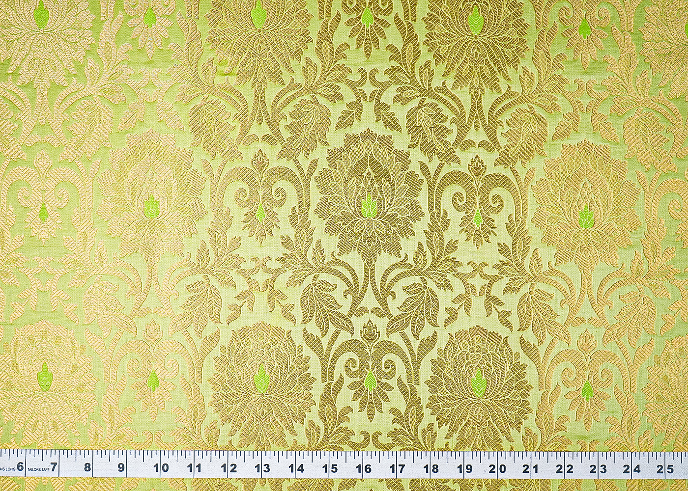 Lime-Green-Banarasi-Brocade-Fabric-With-All-Over-Golden-Zari-Handloom-21902-measurement-view