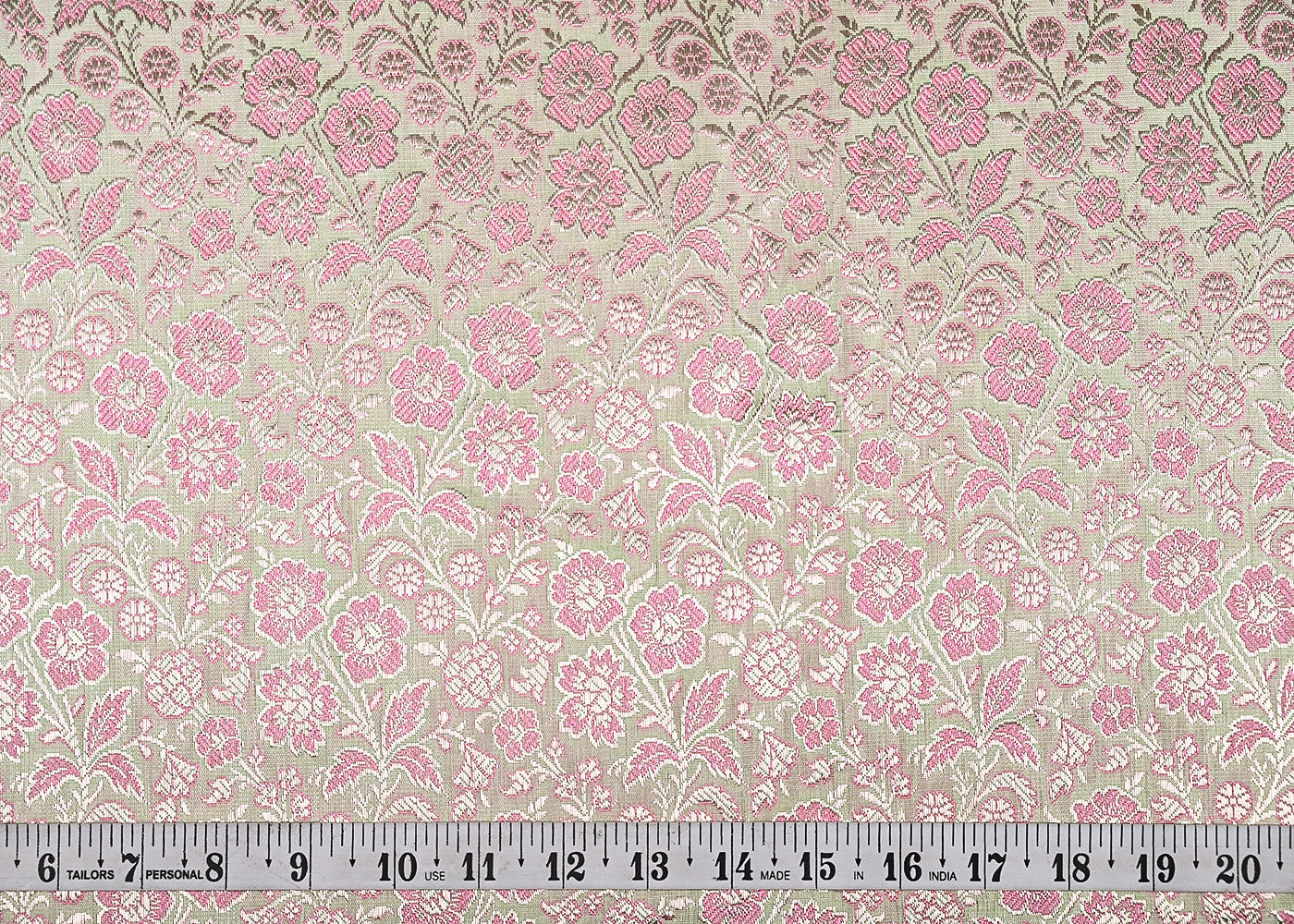 Pista Green Banarasi Brocade Fabric With All Over Thread And Golden Zari Handloom 21904