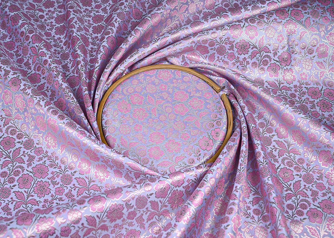 Lilac Banarasi Brocade Fabric With All Over Thread And Golden Zari Handloom 21906