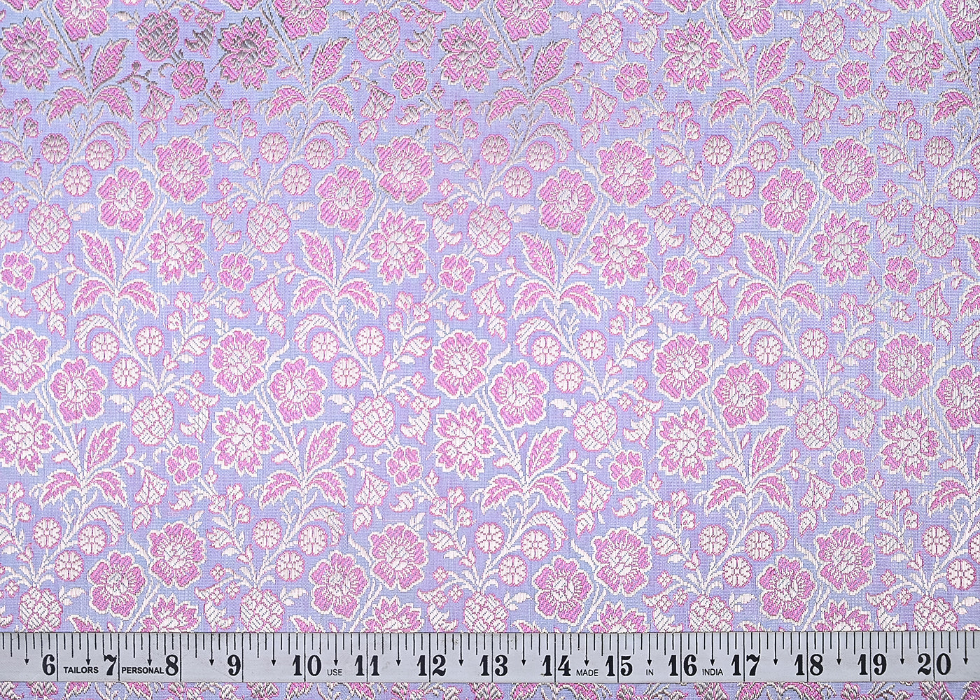 Lilac Banarasi Brocade Fabric With All Over Thread And Golden Zari Handloom 21906