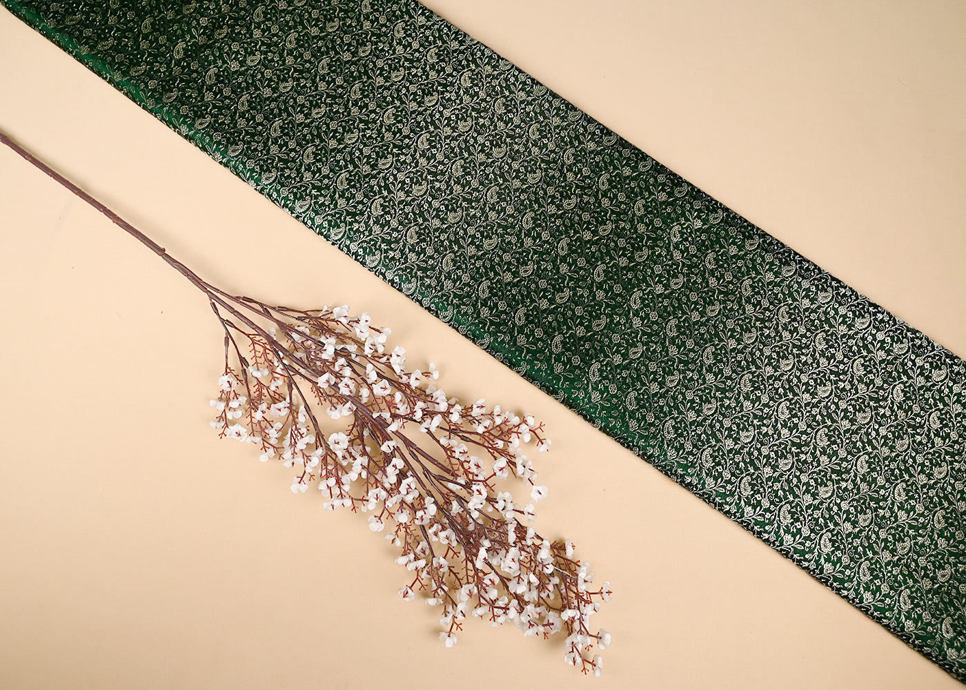 Green Banarasi Brocade Fabric With All Over Zari Handloom 21909