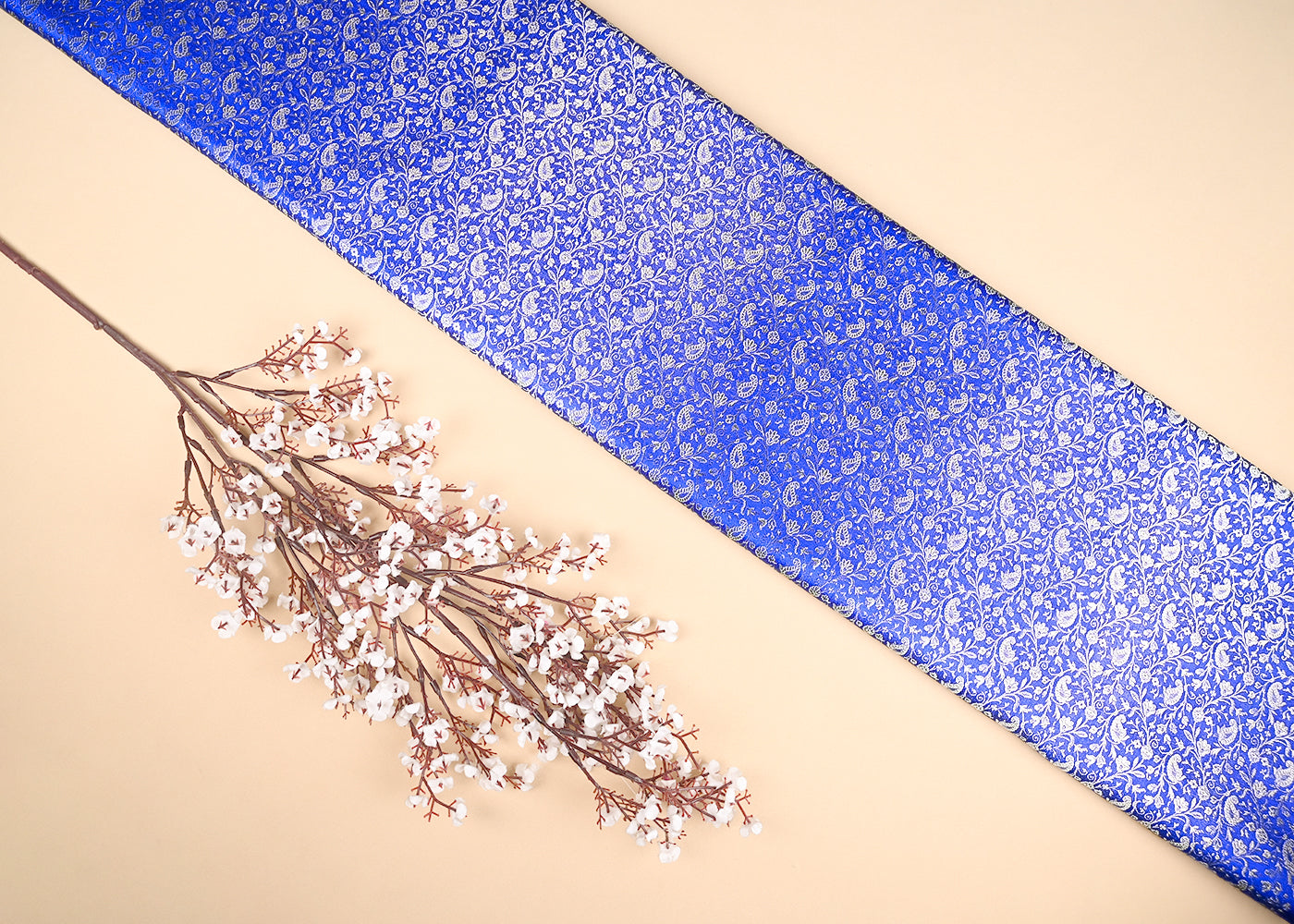 Royal Blue Banarasi Brocade Fabric With All Over Zari Handloom 21912