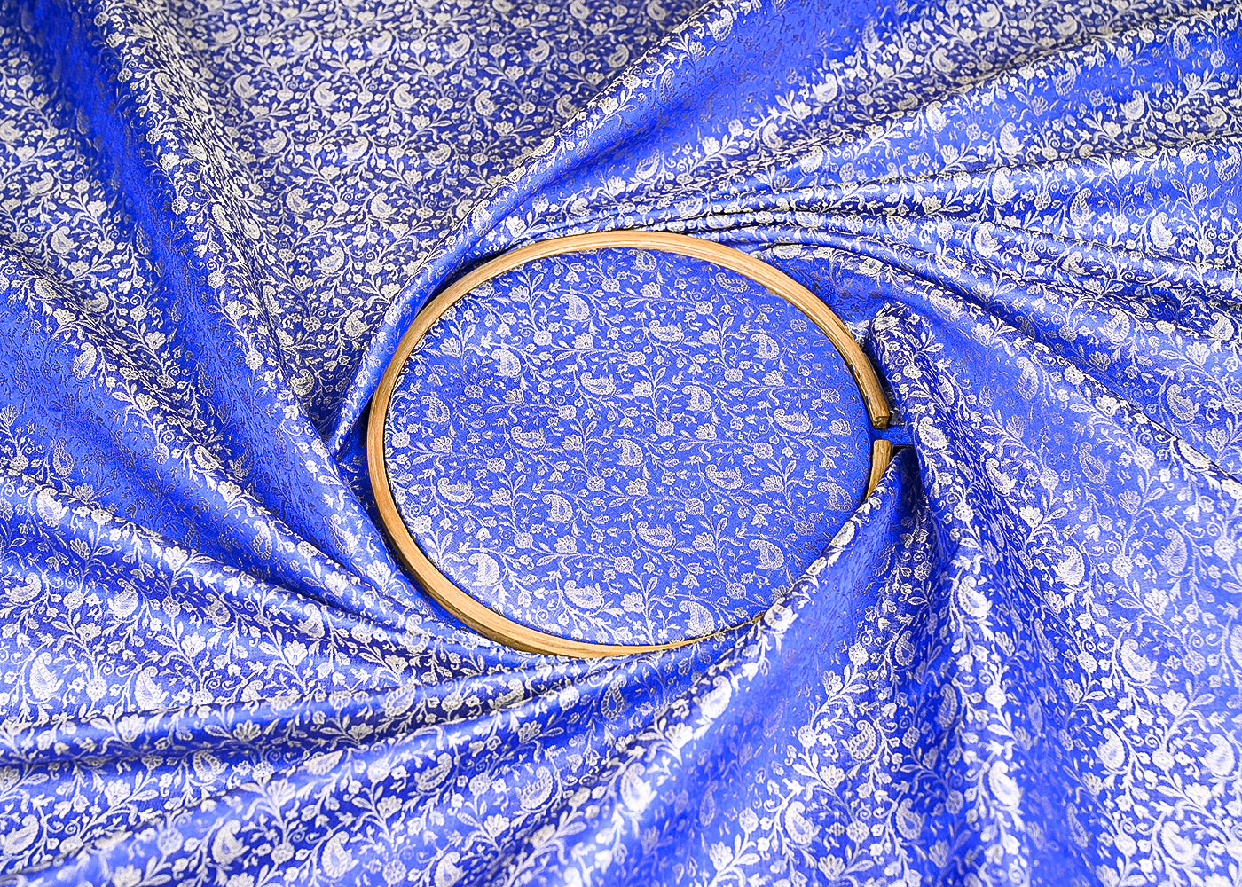 Royal Blue Banarasi Brocade Fabric With All Over Zari Handloom 21912