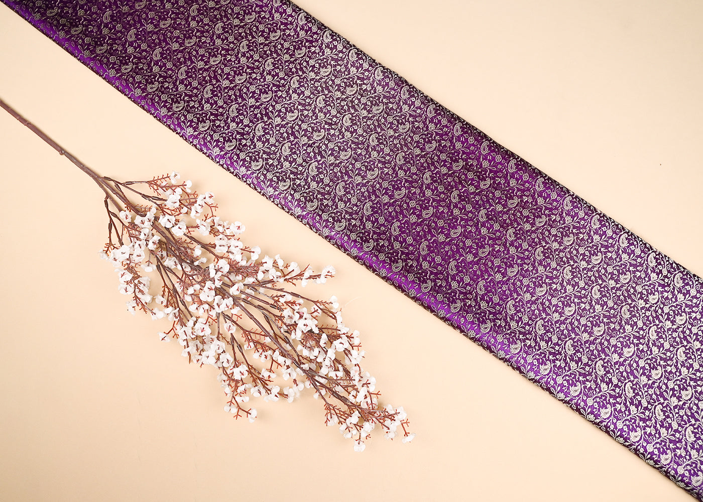 Purple Banarasi Brocade Fabric With All Over Zari Handloom 21913
